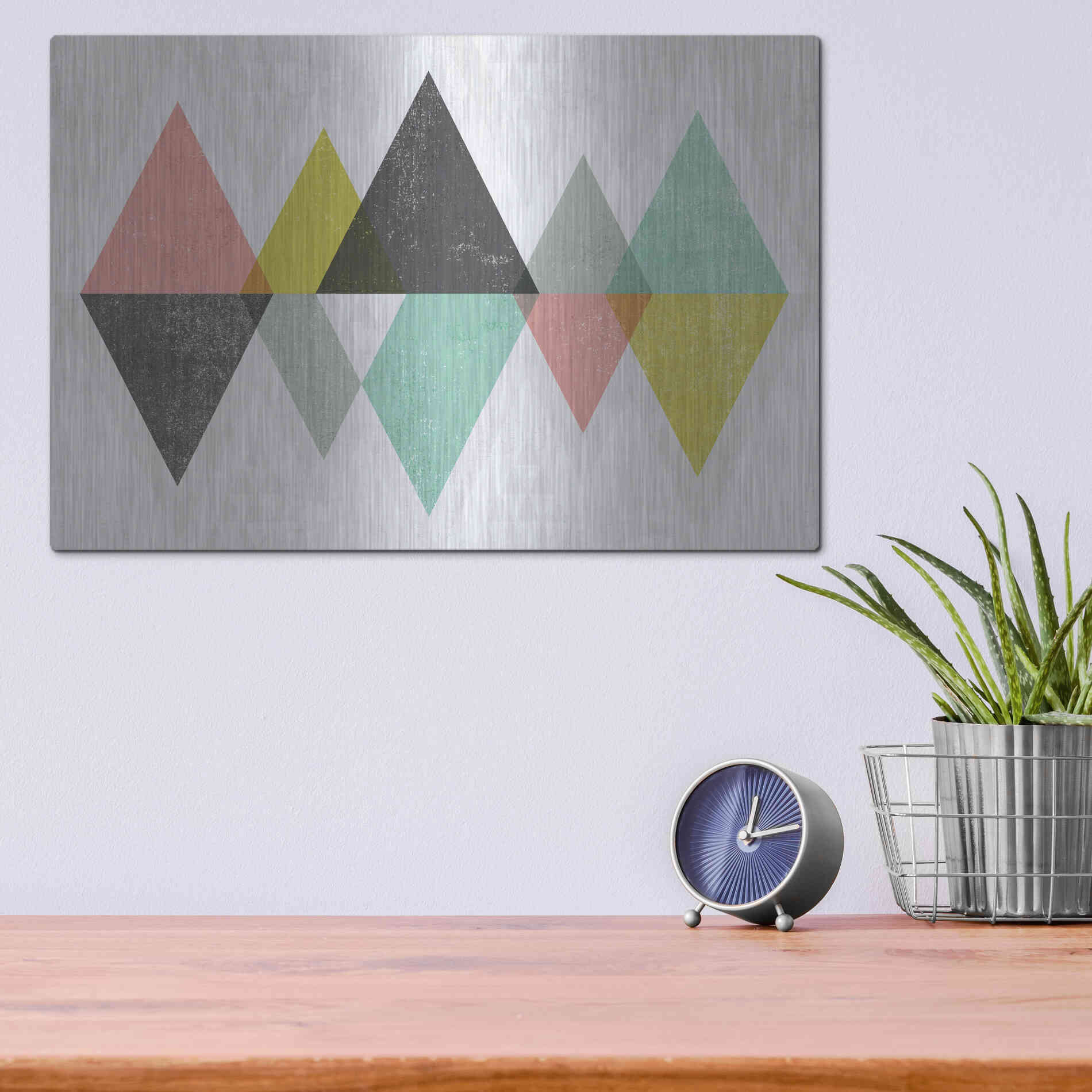 Luxe Metal Art 'Mod Triangles II' by Michael Mullan, Metal Wall Art,16x12