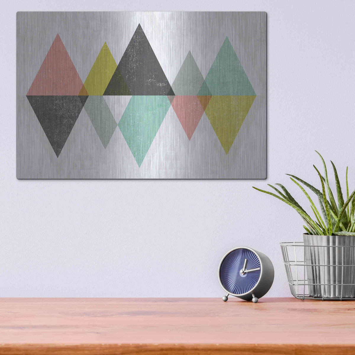 Luxe Metal Art 'Mod Triangles II' by Michael Mullan, Metal Wall Art,16x12