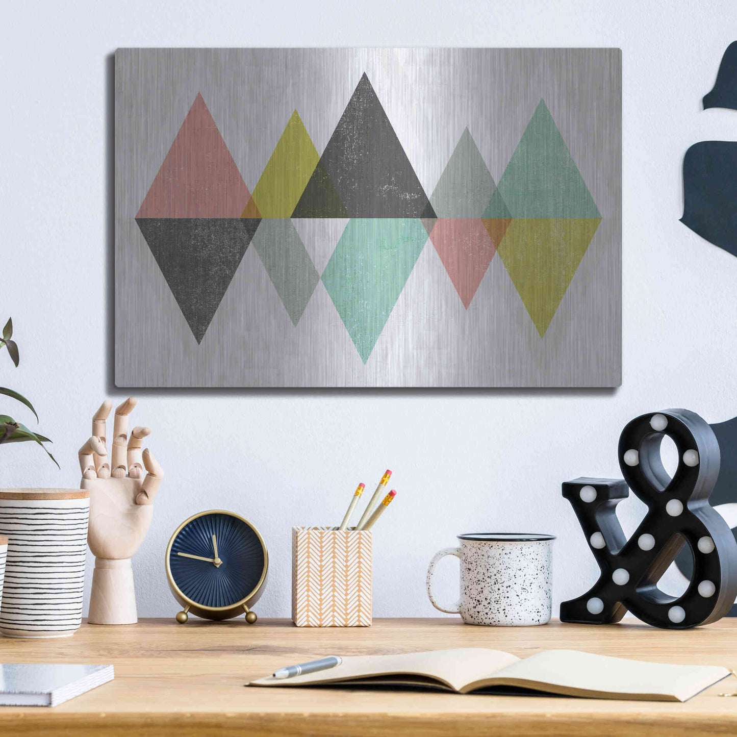 Luxe Metal Art 'Mod Triangles II' by Michael Mullan, Metal Wall Art,16x12