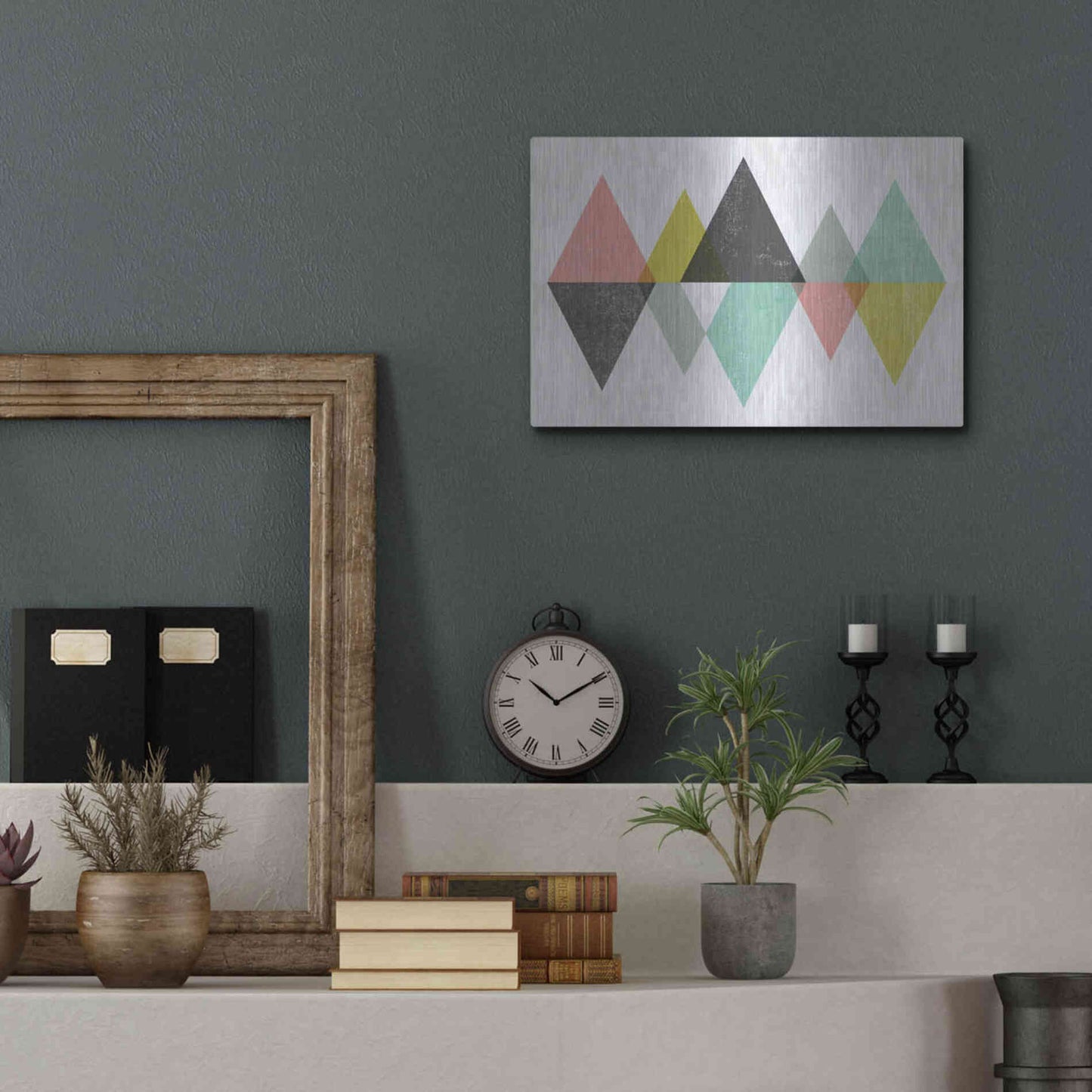 Luxe Metal Art 'Mod Triangles II' by Michael Mullan, Metal Wall Art,16x12