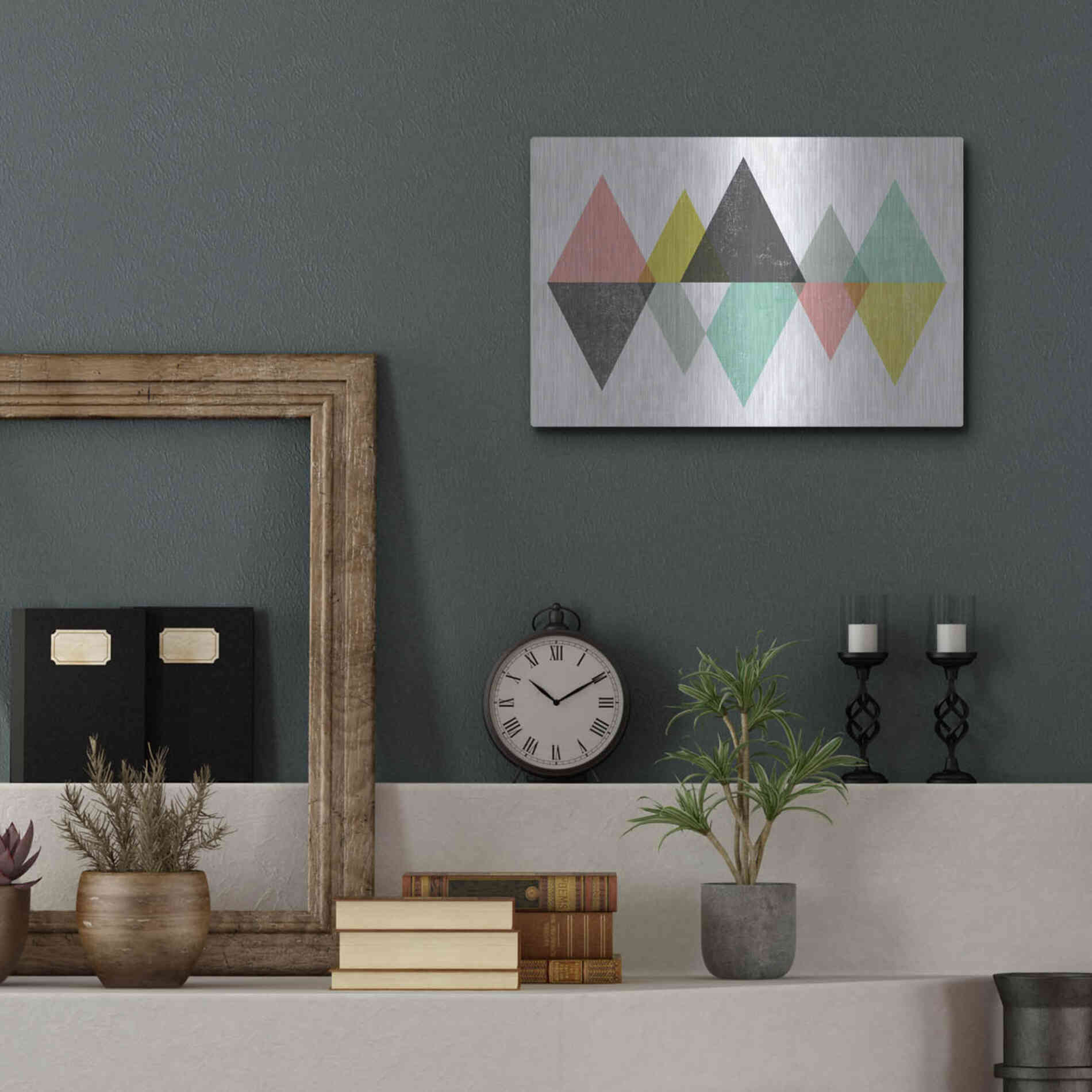 Luxe Metal Art 'Mod Triangles II' by Michael Mullan, Metal Wall Art,16x12