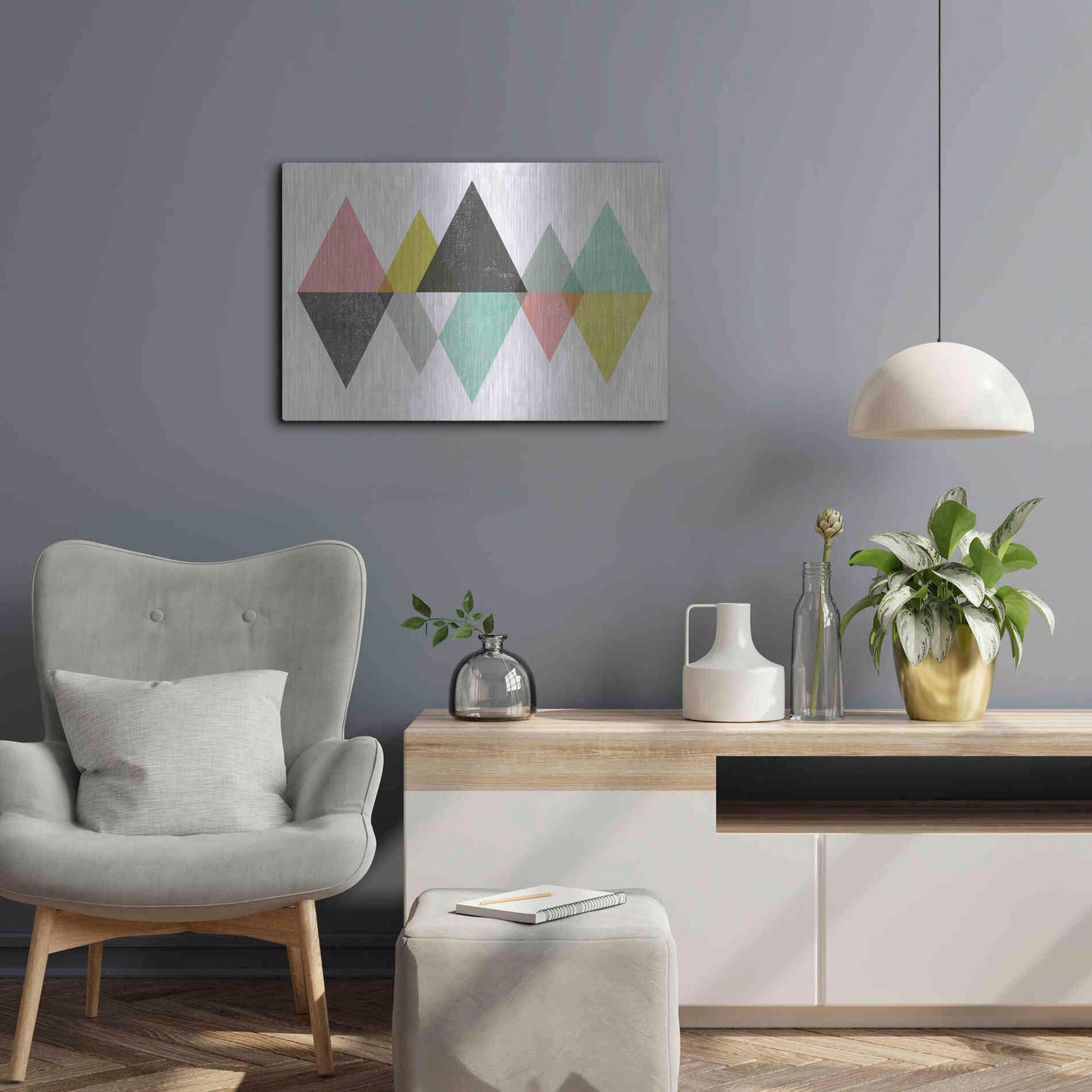 Luxe Metal Art 'Mod Triangles II' by Michael Mullan, Metal Wall Art,24x16