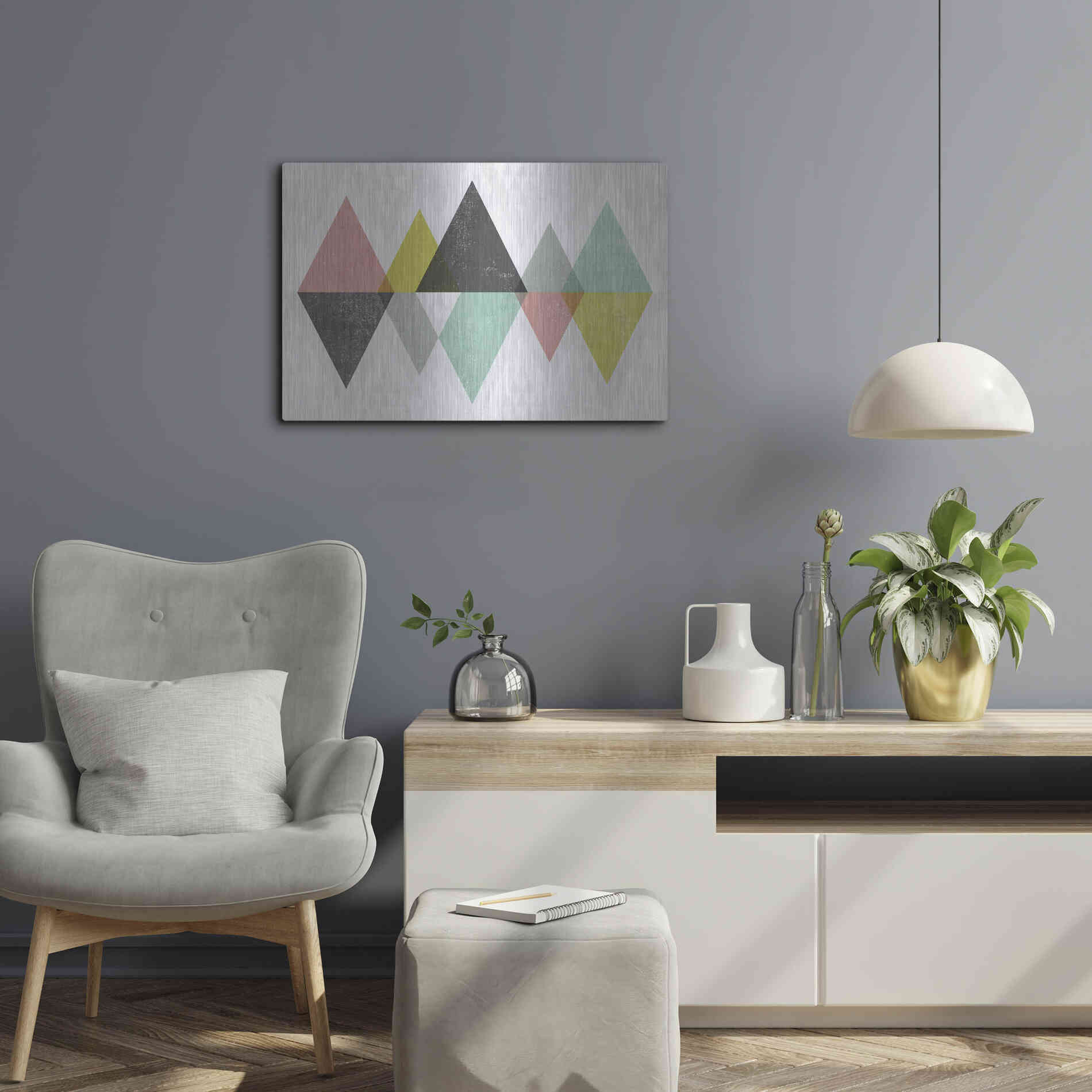 Luxe Metal Art 'Mod Triangles II' by Michael Mullan, Metal Wall Art,24x16