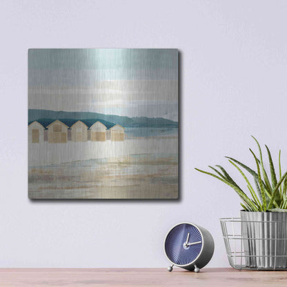Luxe Metal Art 'Stone Bay Huts I' by Flora Kouta Metal Wall Art,12x12