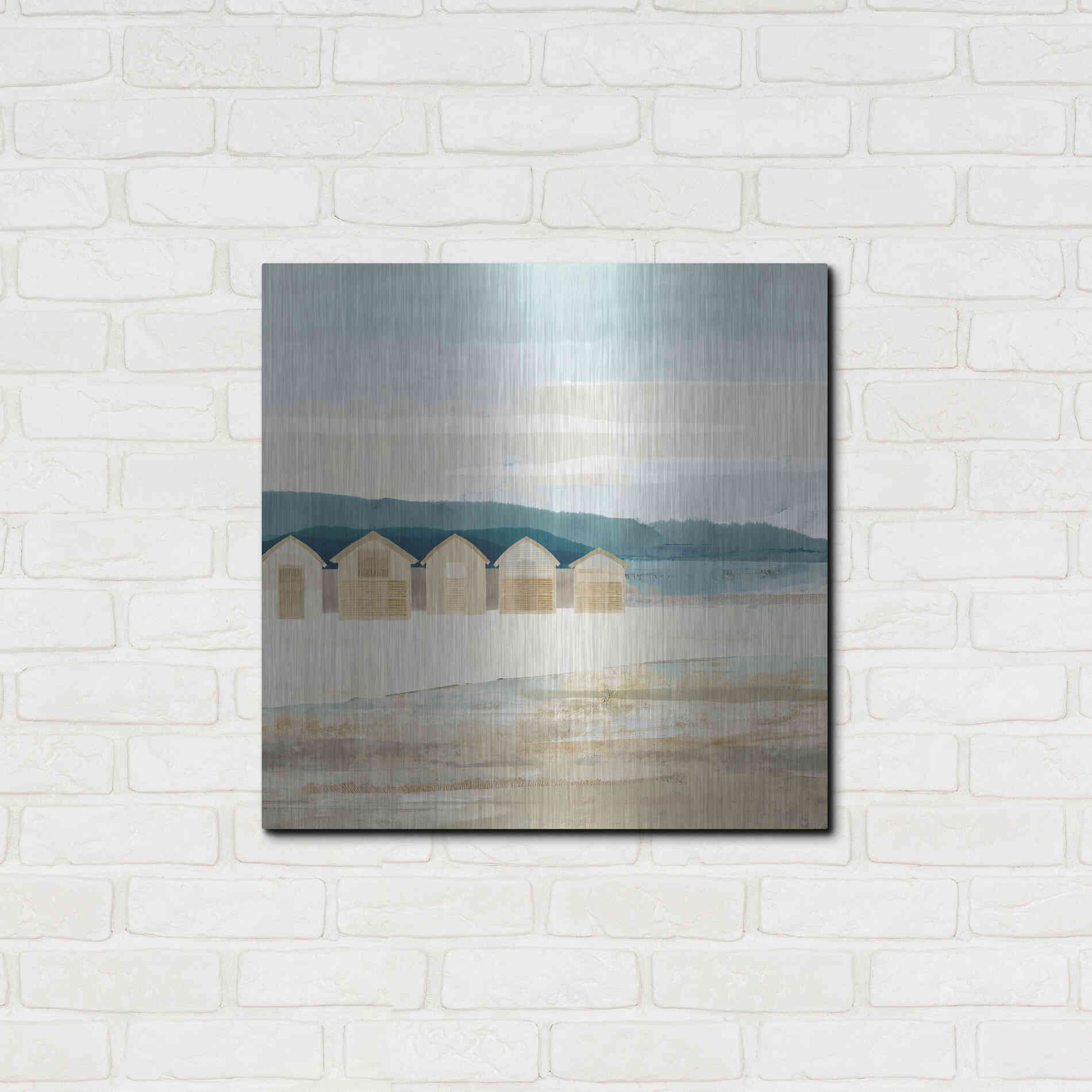 Luxe Metal Art 'Stone Bay Huts I' by Flora Kouta Metal Wall Art,24x24