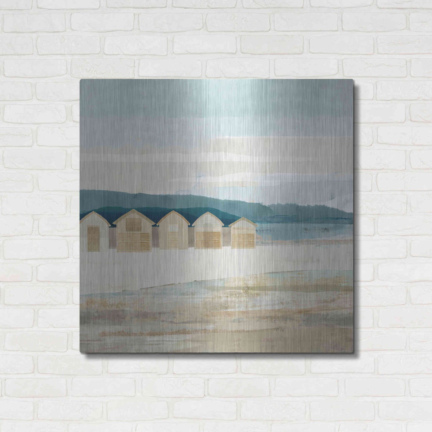 Luxe Metal Art 'Stone Bay Huts I' by Flora Kouta Metal Wall Art,36x36