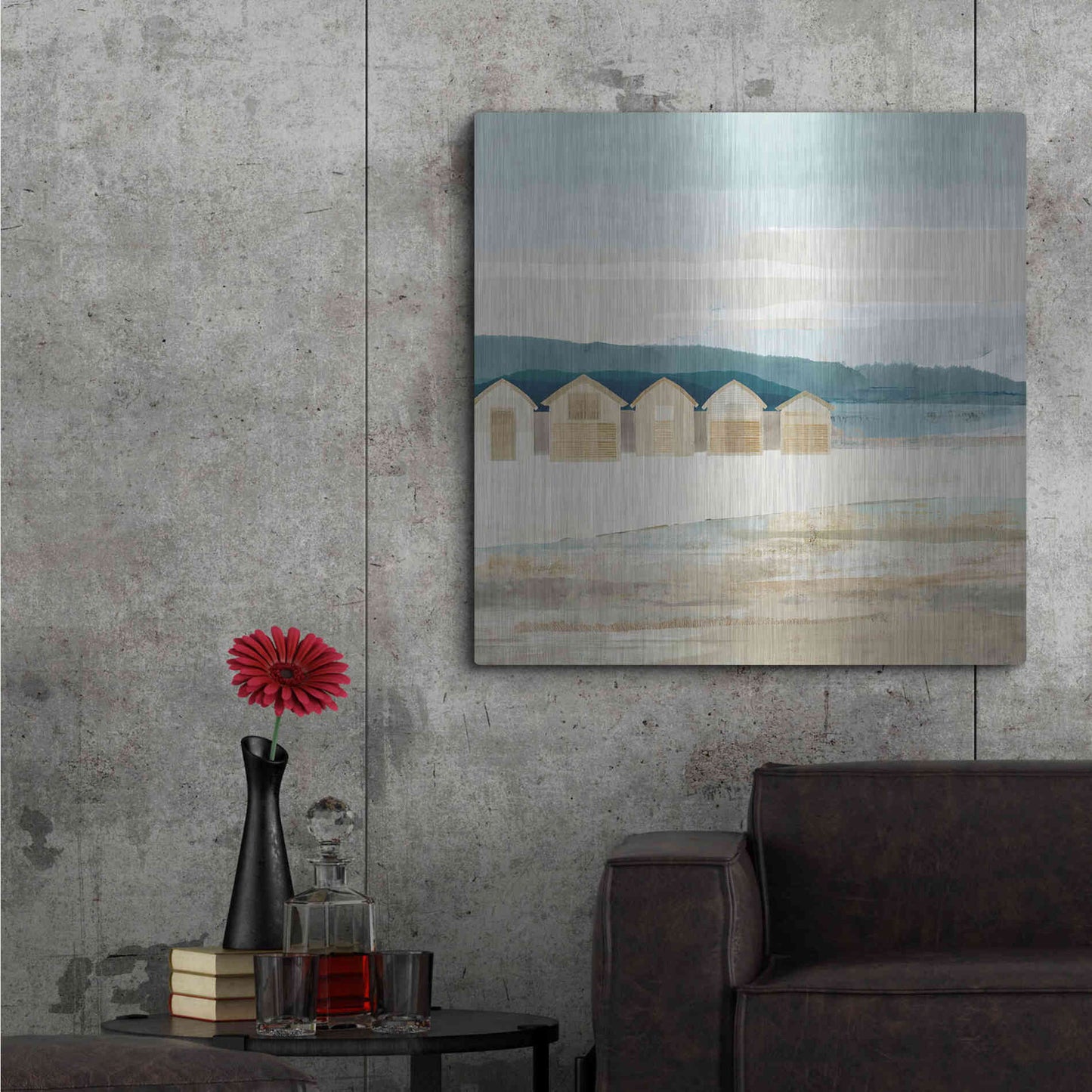 Luxe Metal Art 'Stone Bay Huts I' by Flora Kouta Metal Wall Art,36x36