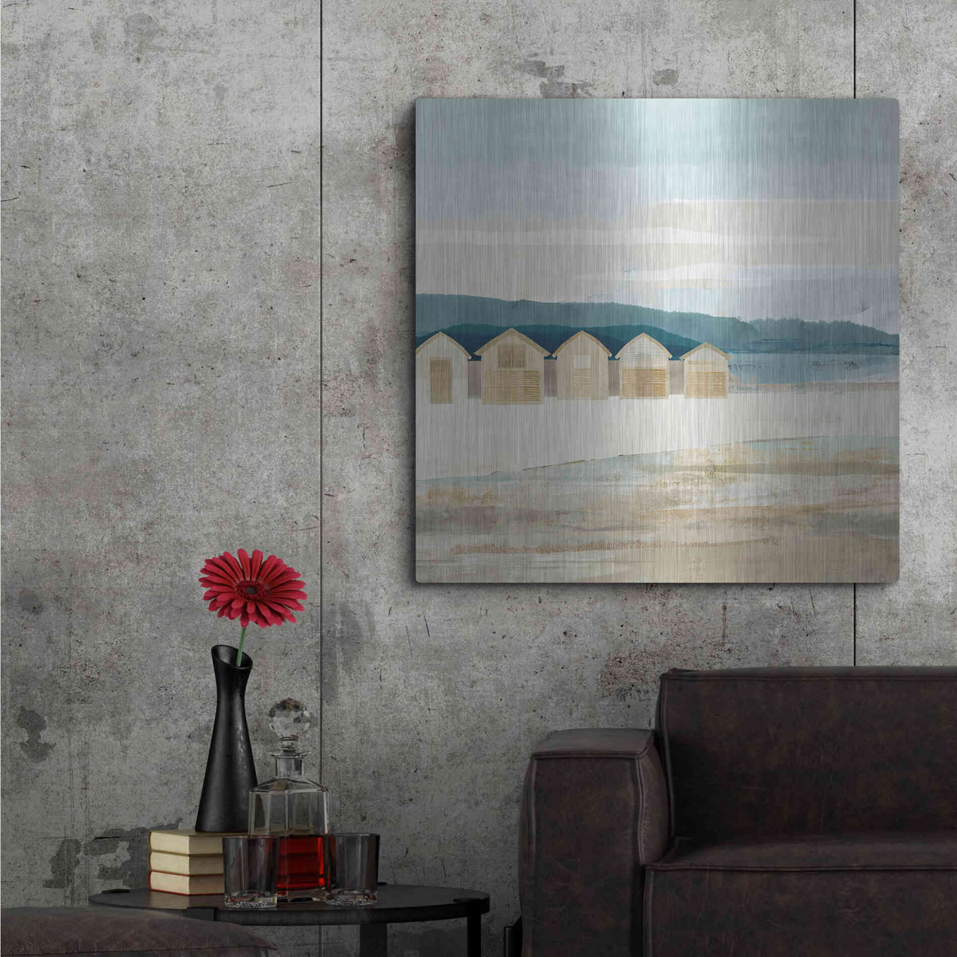 Luxe Metal Art 'Stone Bay Huts I' by Flora Kouta Metal Wall Art,36x36