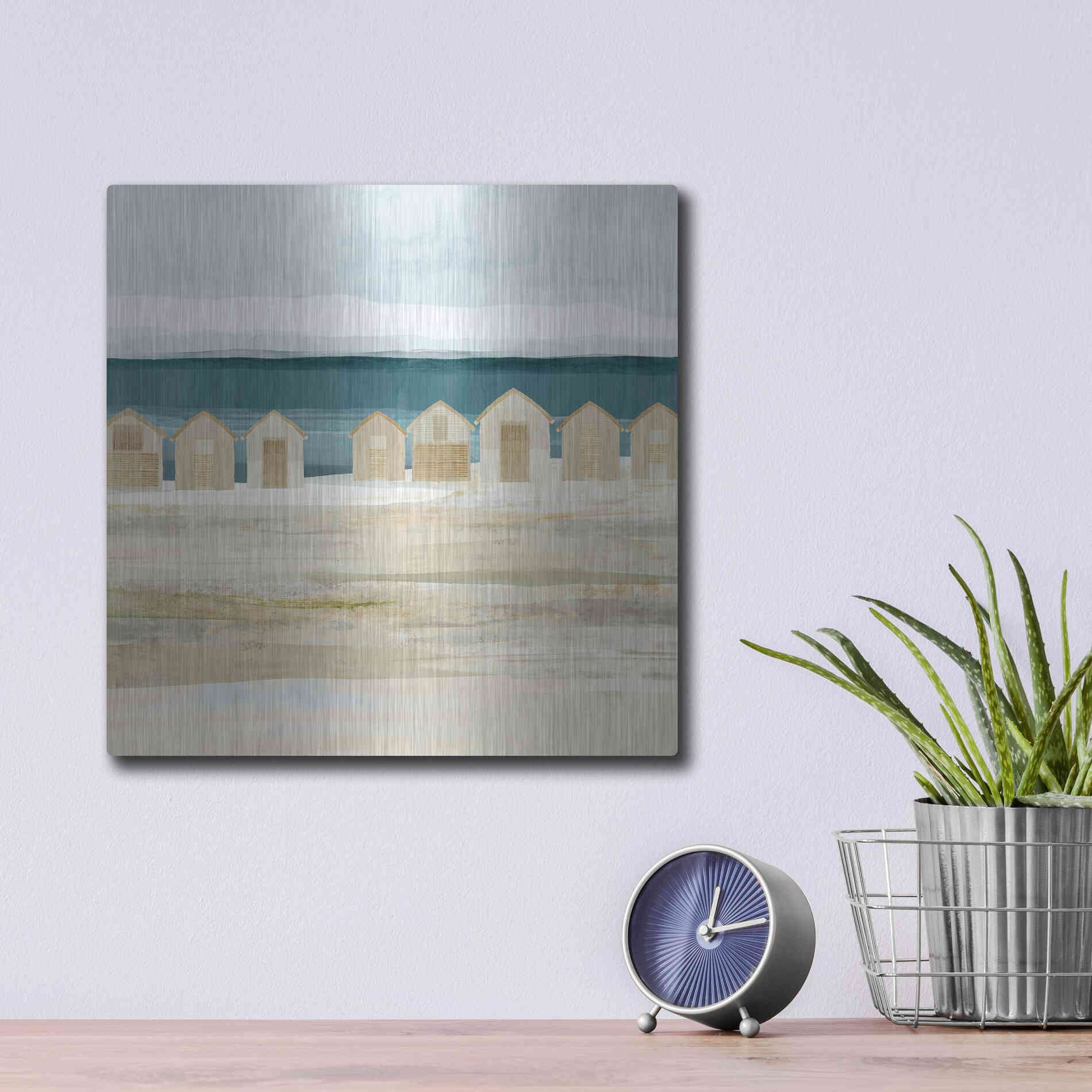 Luxe Metal Art 'Stone Bay Huts II' by Flora Kouta Metal Wall Art,12x12