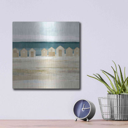Luxe Metal Art 'Stone Bay Huts II' by Flora Kouta Metal Wall Art,12x12