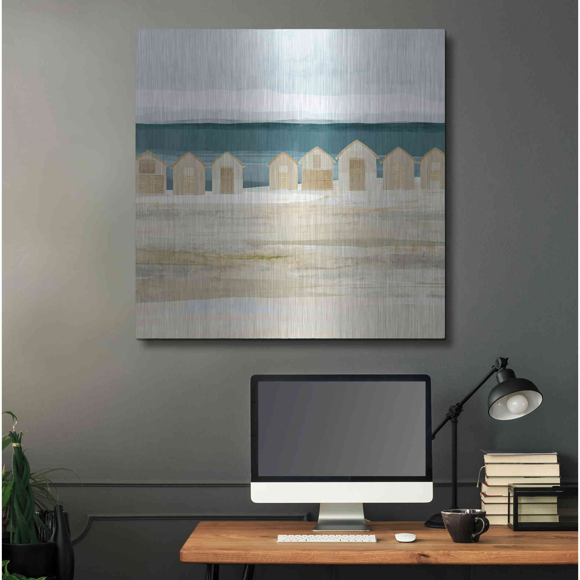 Luxe Metal Art 'Stone Bay Huts II' by Flora Kouta Metal Wall Art,36x36