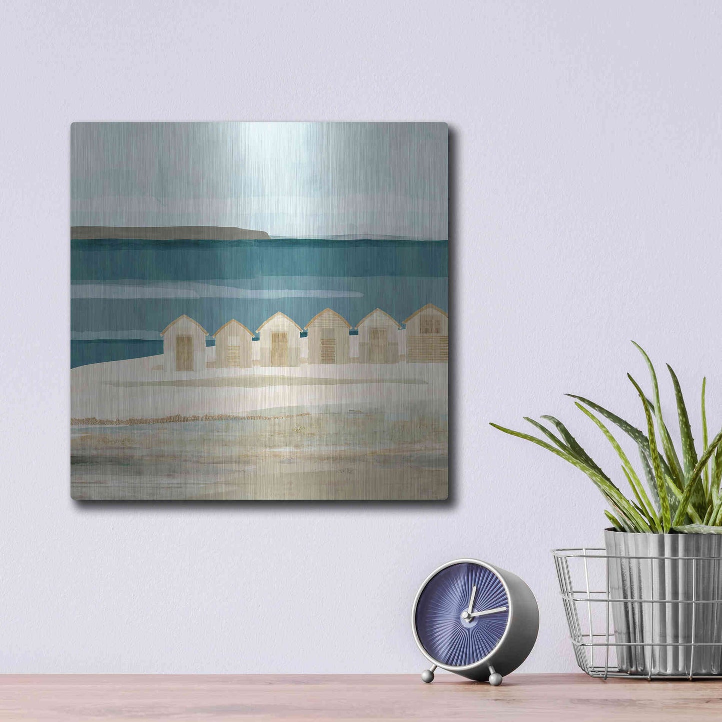 Luxe Metal Art 'Stone Bay Huts III' by Flora Kouta Metal Wall Art,12x12