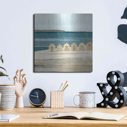 Luxe Metal Art 'Stone Bay Huts III' by Flora Kouta Metal Wall Art,12x12