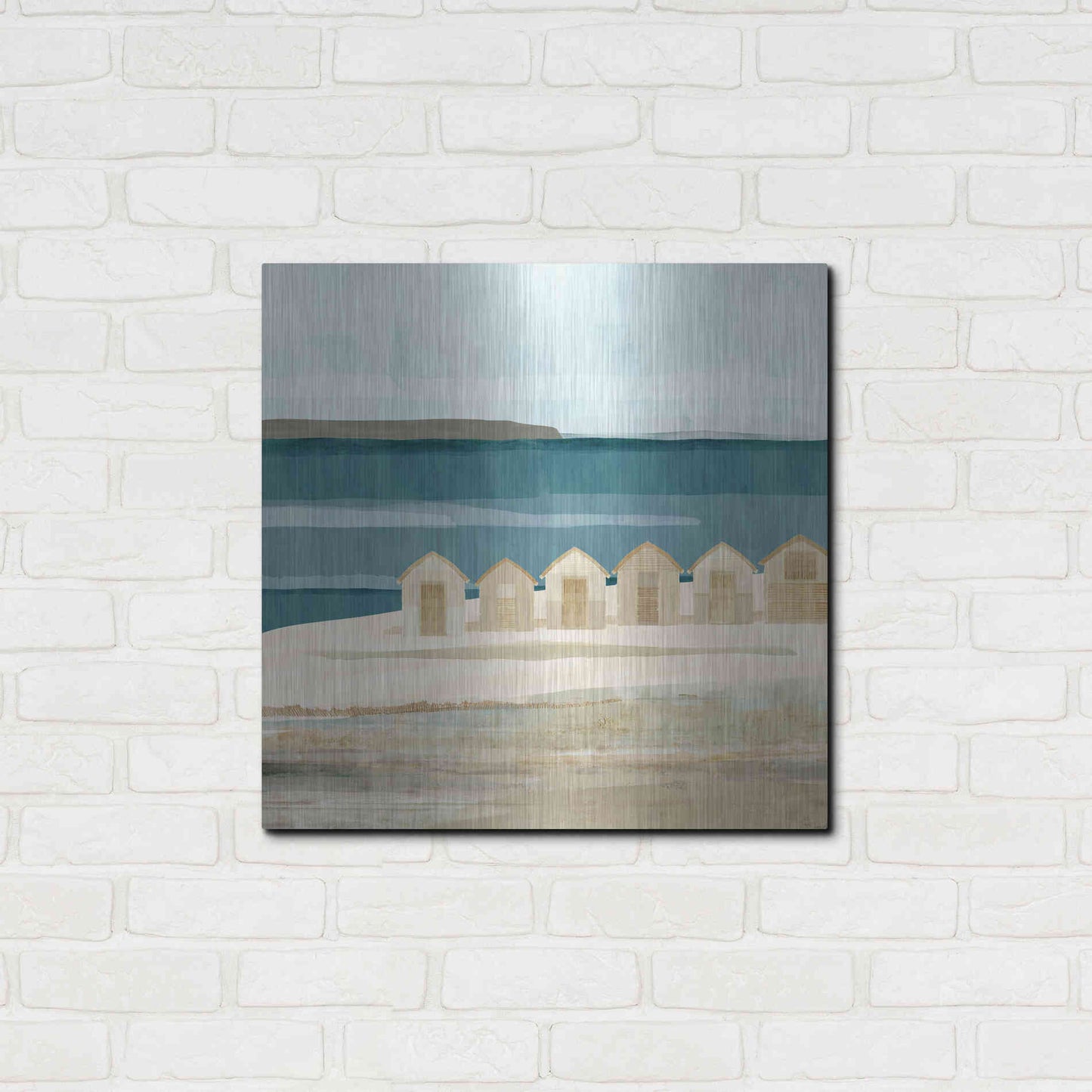 Luxe Metal Art 'Stone Bay Huts III' by Flora Kouta Metal Wall Art,24x24