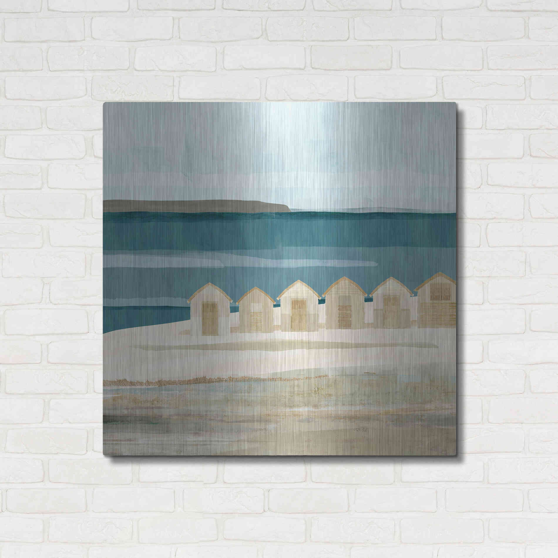 Luxe Metal Art 'Stone Bay Huts III' by Flora Kouta Metal Wall Art,36x36