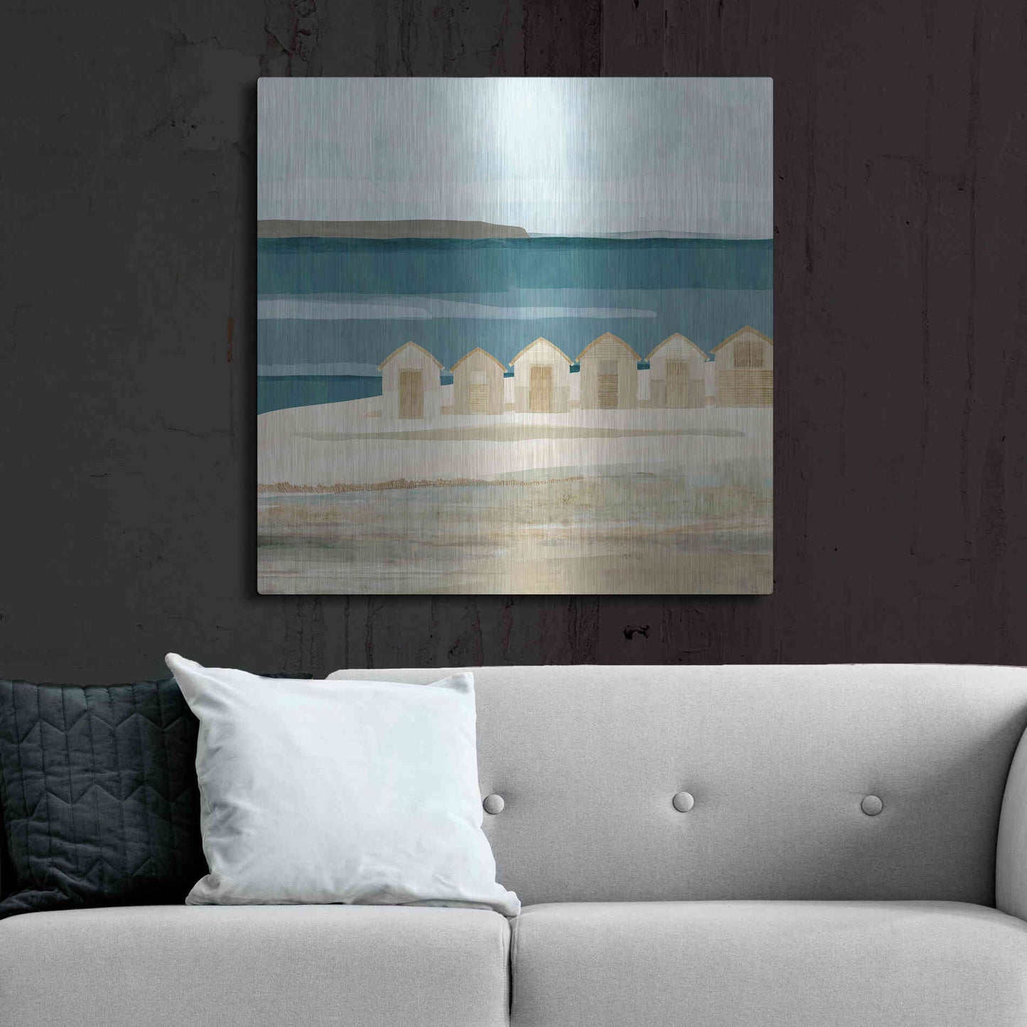 Luxe Metal Art 'Stone Bay Huts III' by Flora Kouta Metal Wall Art,36x36