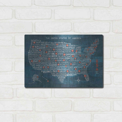 Luxe Metal Art 'US City Map on Wood Blue' by Michael Mullan, Metal Wall Art,16x12