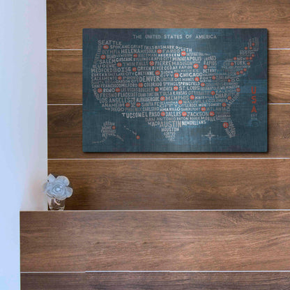 Luxe Metal Art 'US City Map on Wood Blue' by Michael Mullan, Metal Wall Art,16x12
