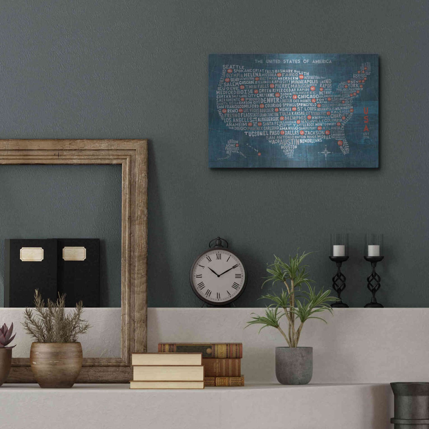 Luxe Metal Art 'US City Map on Wood Blue' by Michael Mullan, Metal Wall Art,16x12