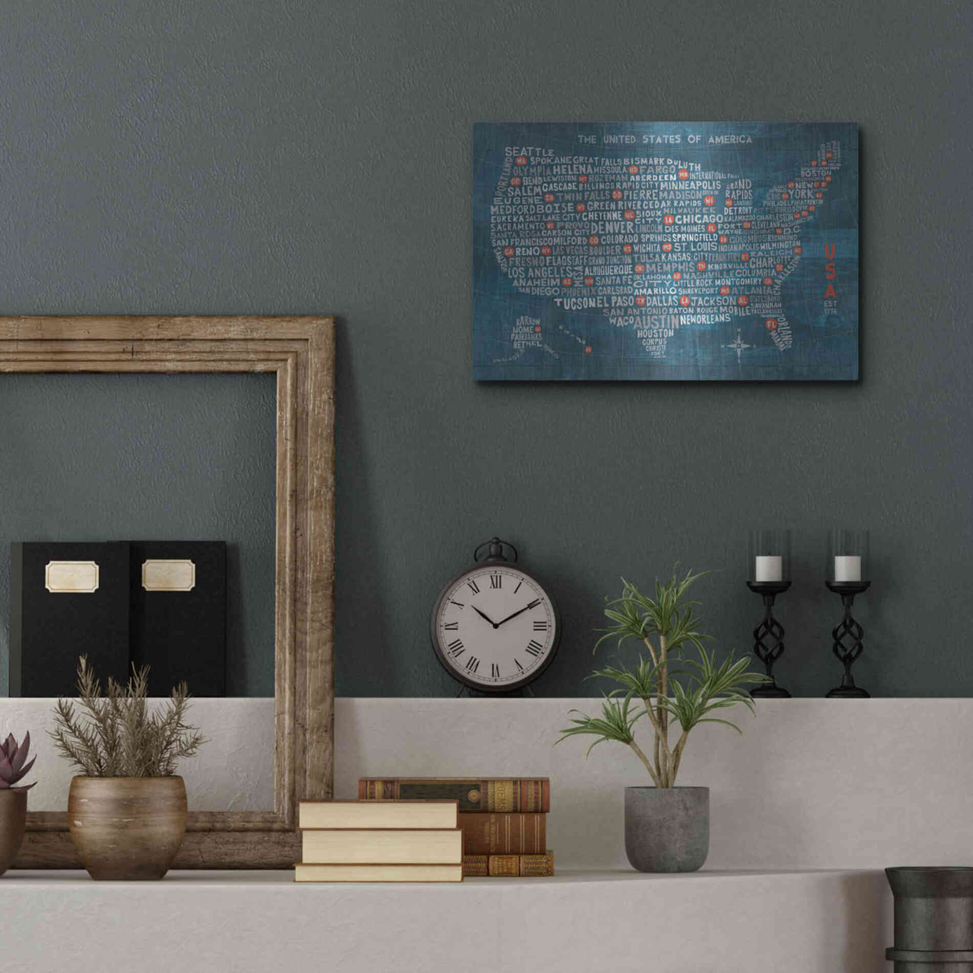 Luxe Metal Art 'US City Map on Wood Blue' by Michael Mullan, Metal Wall Art,16x12
