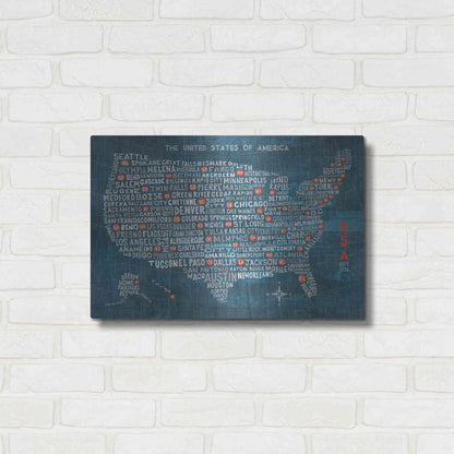 Luxe Metal Art 'US City Map on Wood Blue' by Michael Mullan, Metal Wall Art,24x16