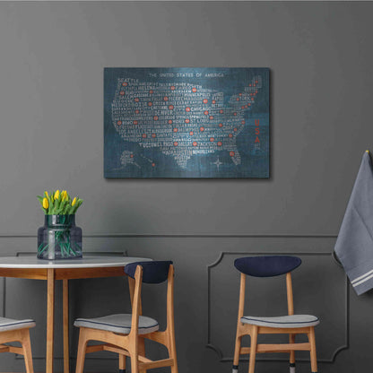 Luxe Metal Art 'US City Map on Wood Blue' by Michael Mullan, Metal Wall Art,36x24