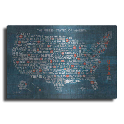 Luxe Metal Art 'US City Map on Wood Blue' by Michael Mullan, Metal Wall Art