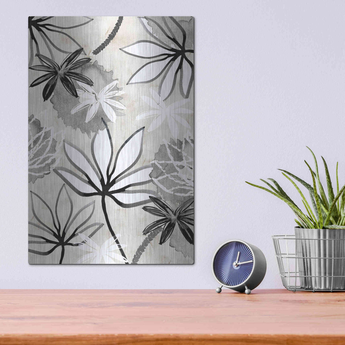 Luxe Metal Art 'Monochrome Flowers I' by Flora Kouta Metal Wall Art,12x16