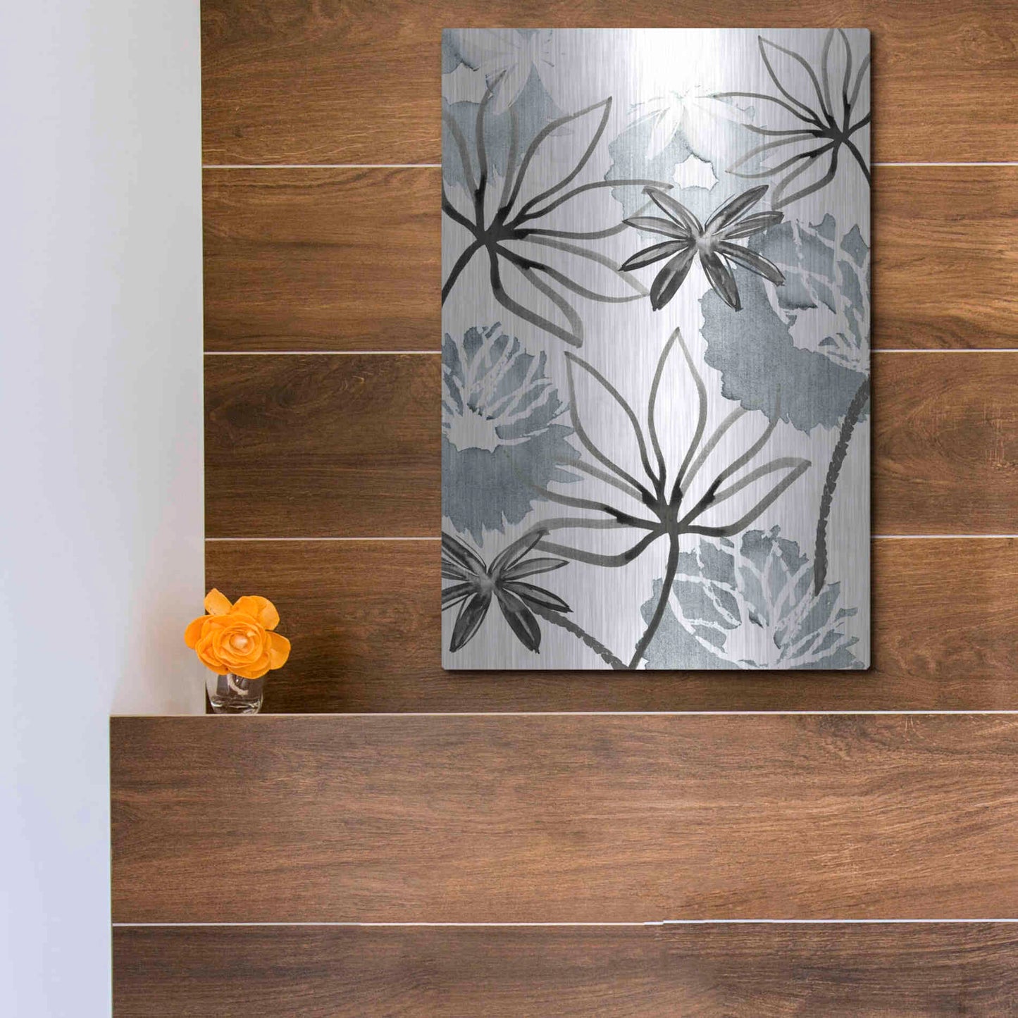 Luxe Metal Art 'Monochrome Flowers II' by Flora Kouta Metal Wall Art,12x16