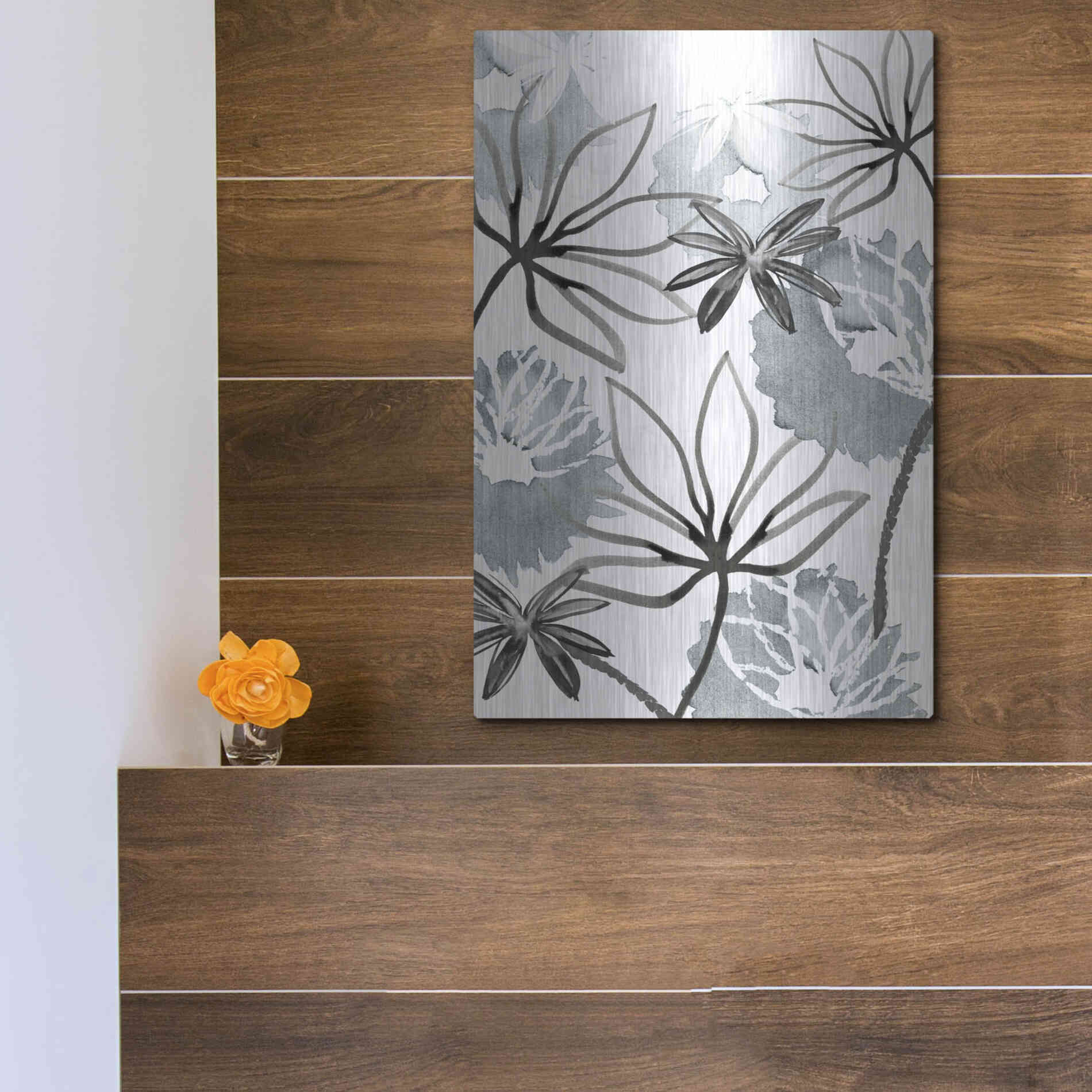 Luxe Metal Art 'Monochrome Flowers II' by Flora Kouta Metal Wall Art,12x16