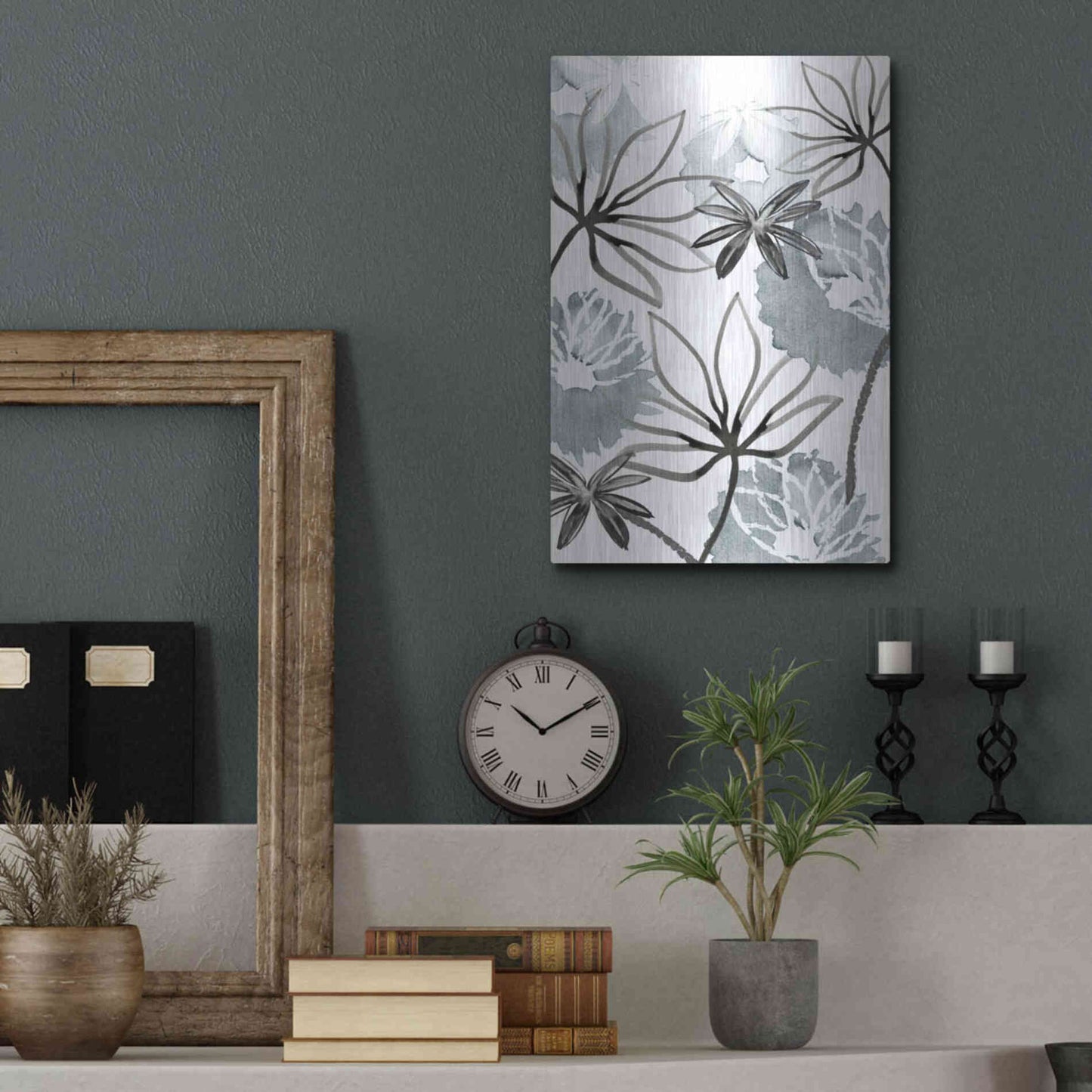 Luxe Metal Art 'Monochrome Flowers II' by Flora Kouta Metal Wall Art,12x16