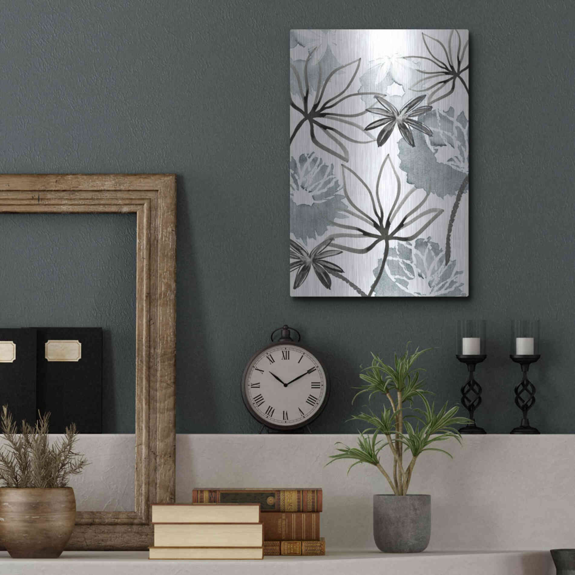 Luxe Metal Art 'Monochrome Flowers II' by Flora Kouta Metal Wall Art,12x16