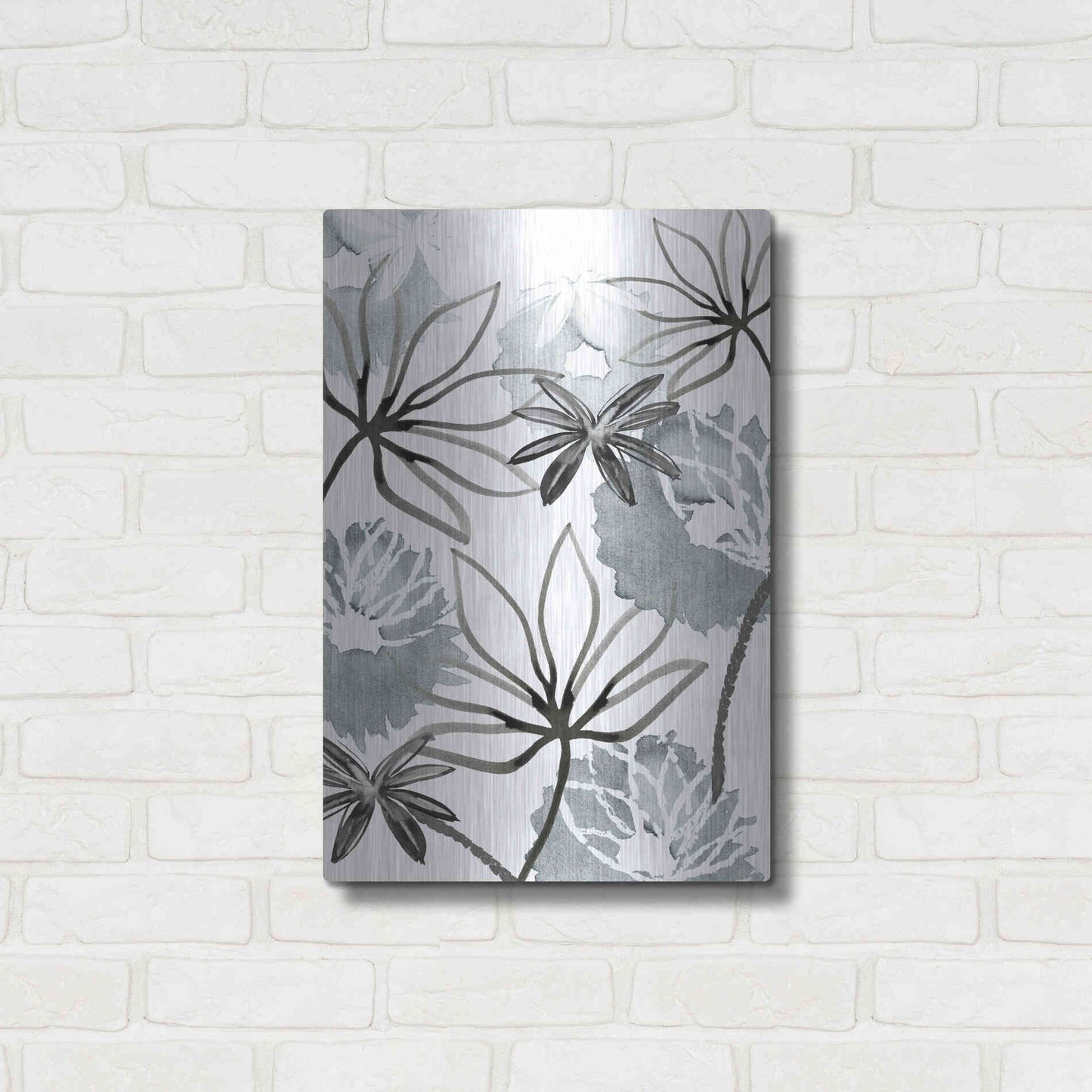 Luxe Metal Art 'Monochrome Flowers II' by Flora Kouta Metal Wall Art,16x24