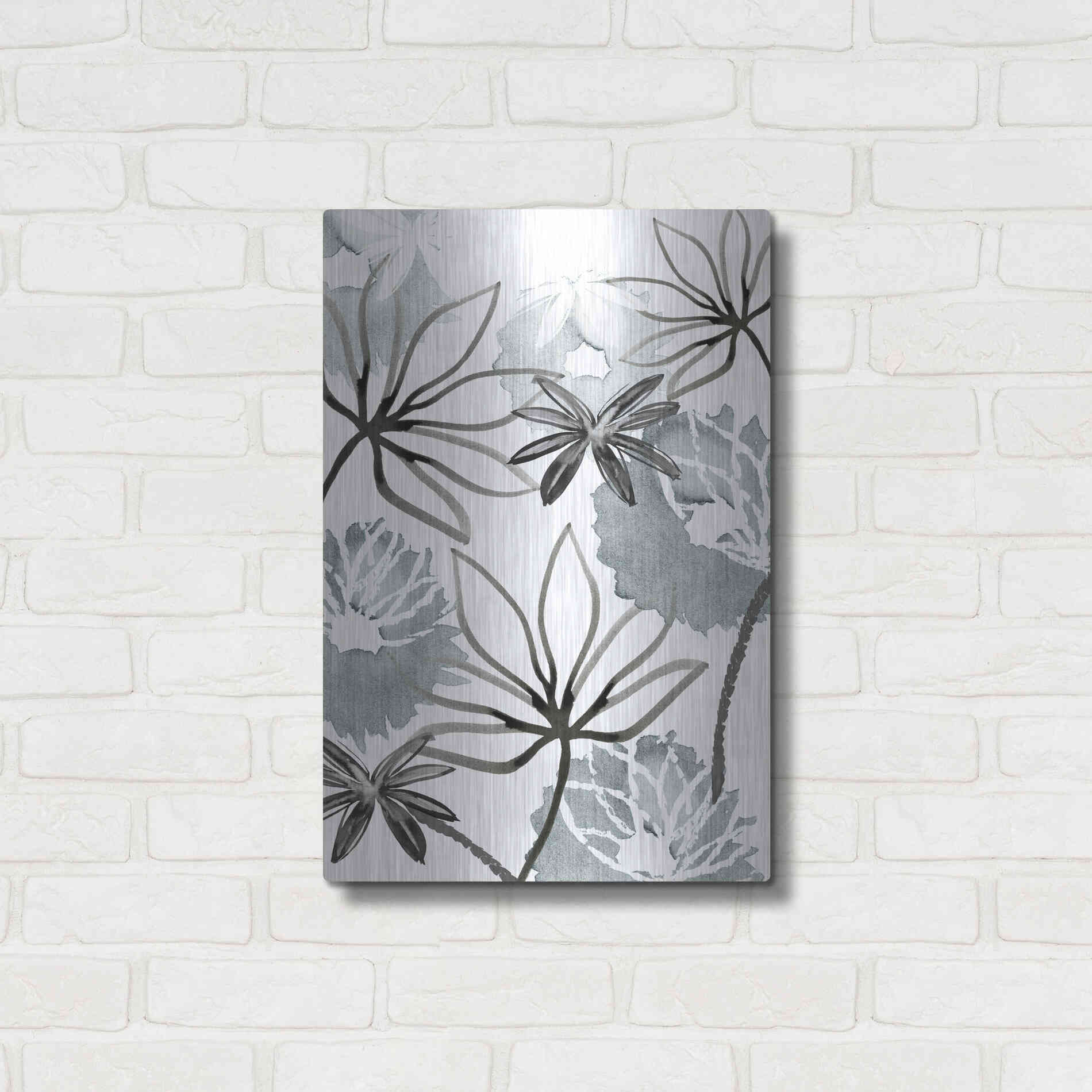 Luxe Metal Art 'Monochrome Flowers II' by Flora Kouta Metal Wall Art,16x24
