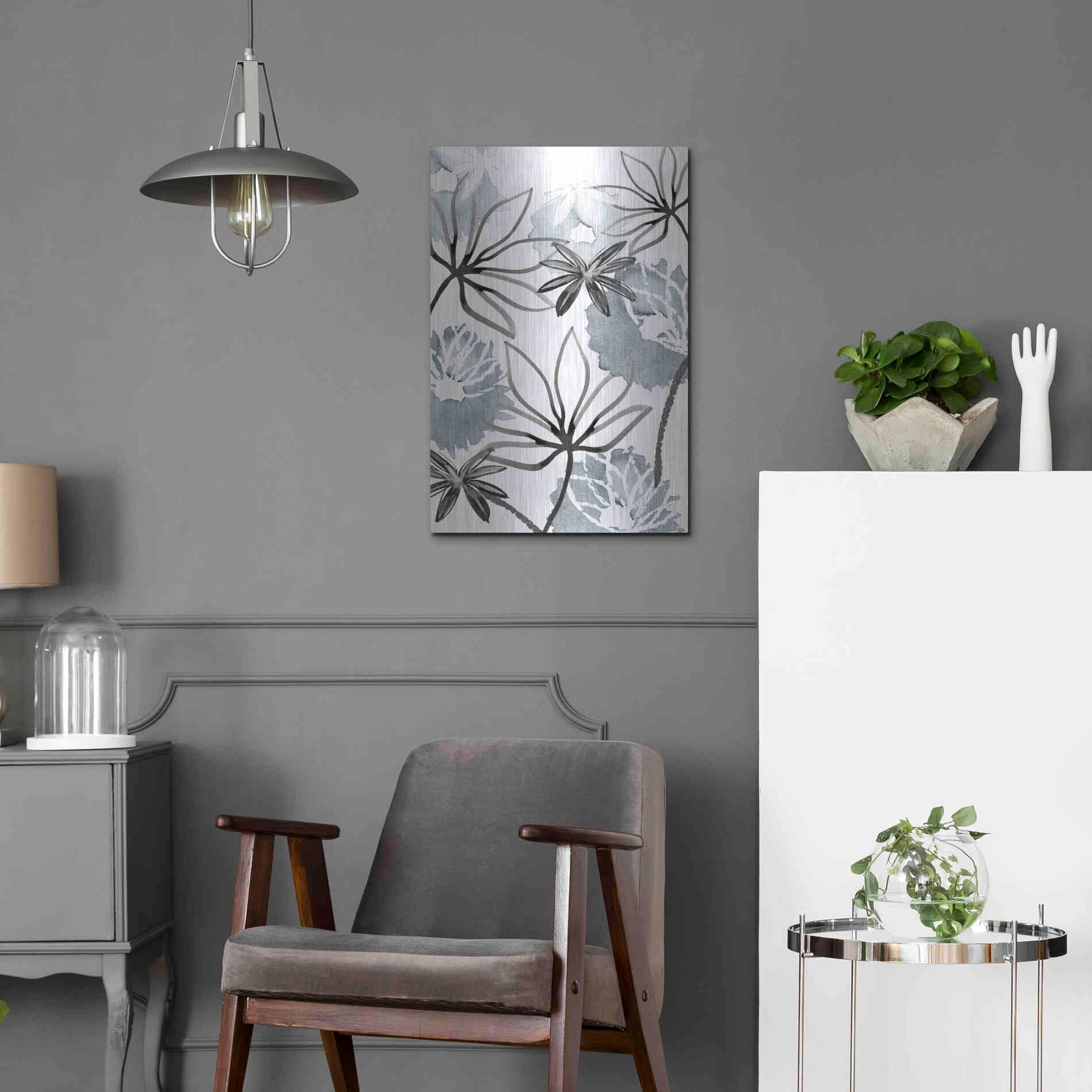 Luxe Metal Art 'Monochrome Flowers II' by Flora Kouta Metal Wall Art,16x24