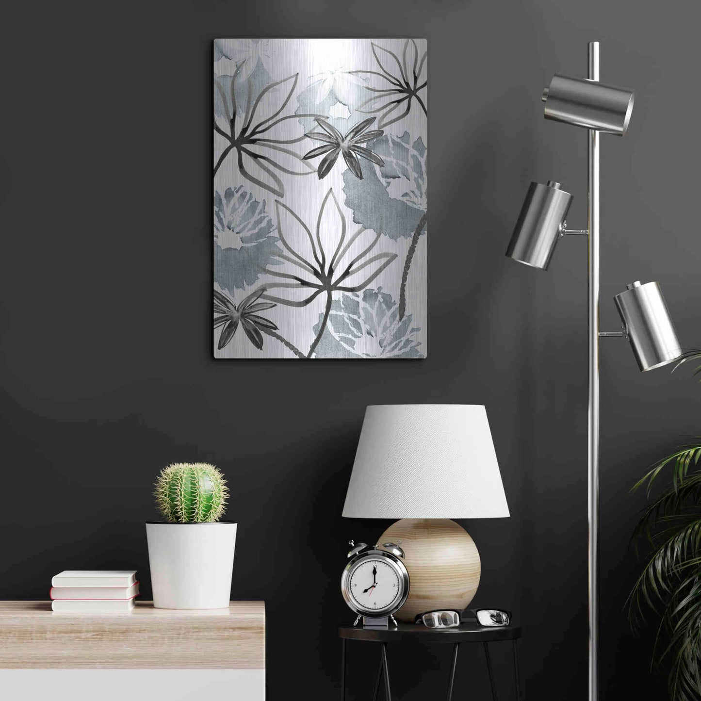 Luxe Metal Art 'Monochrome Flowers II' by Flora Kouta Metal Wall Art,16x24