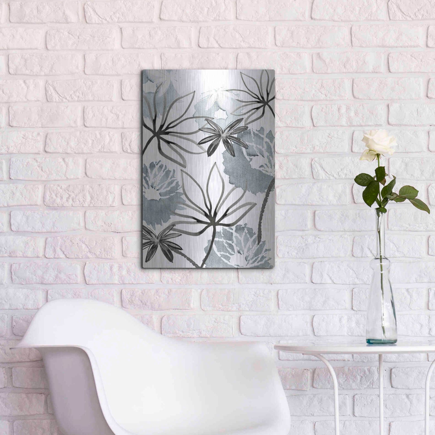 Luxe Metal Art 'Monochrome Flowers II' by Flora Kouta Metal Wall Art,16x24