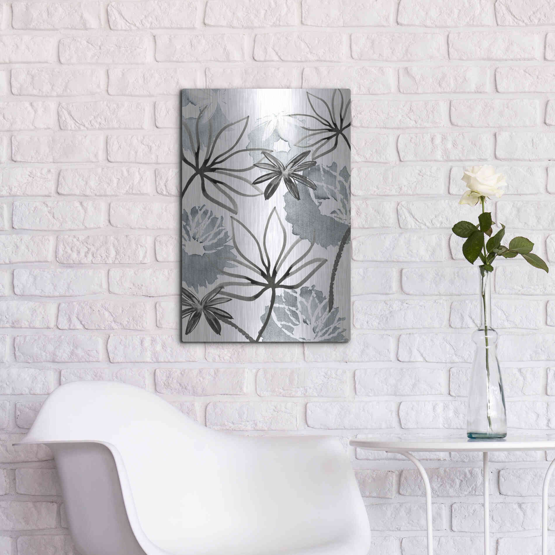 Luxe Metal Art 'Monochrome Flowers II' by Flora Kouta Metal Wall Art,16x24