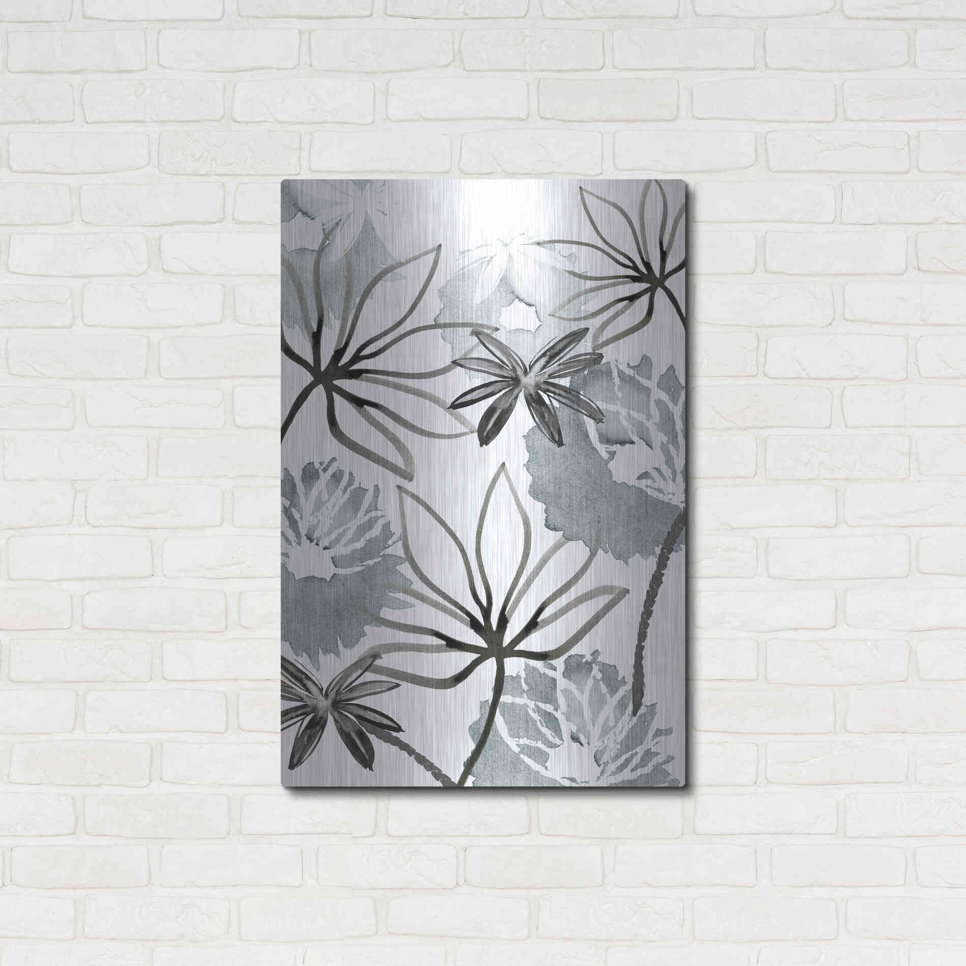 Luxe Metal Art 'Monochrome Flowers II' by Flora Kouta Metal Wall Art,24x36