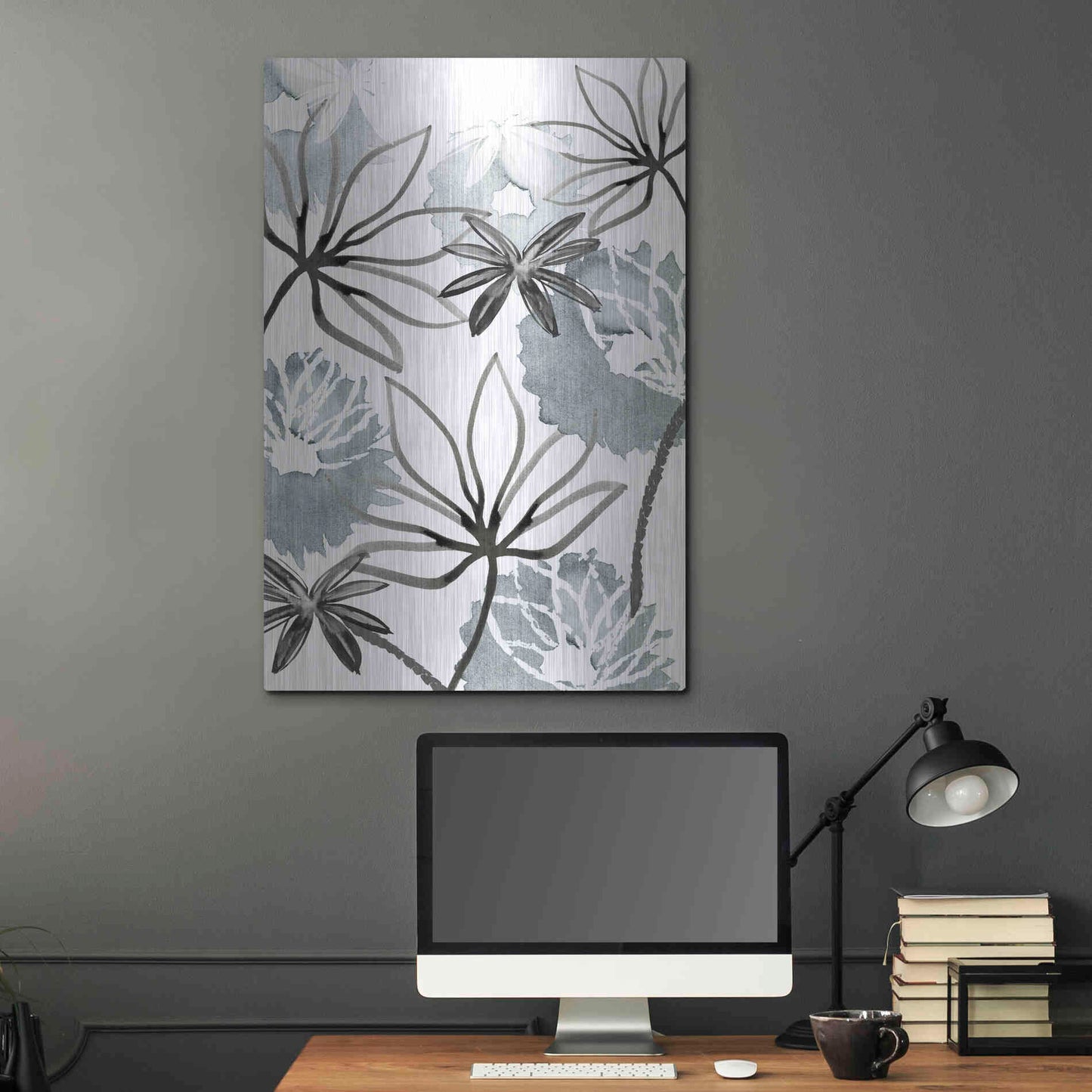 Luxe Metal Art 'Monochrome Flowers II' by Flora Kouta Metal Wall Art,24x36