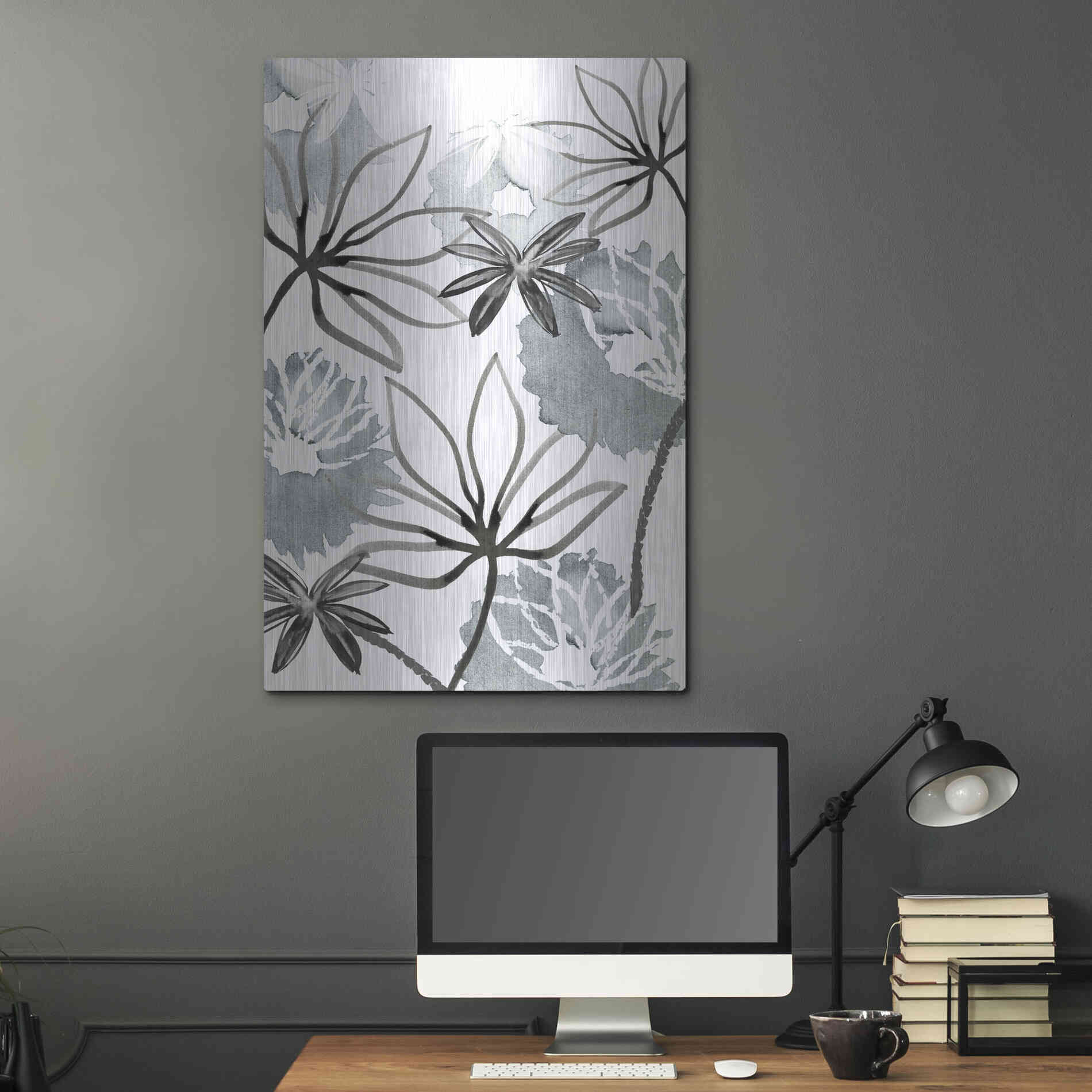 Luxe Metal Art 'Monochrome Flowers II' by Flora Kouta Metal Wall Art,24x36