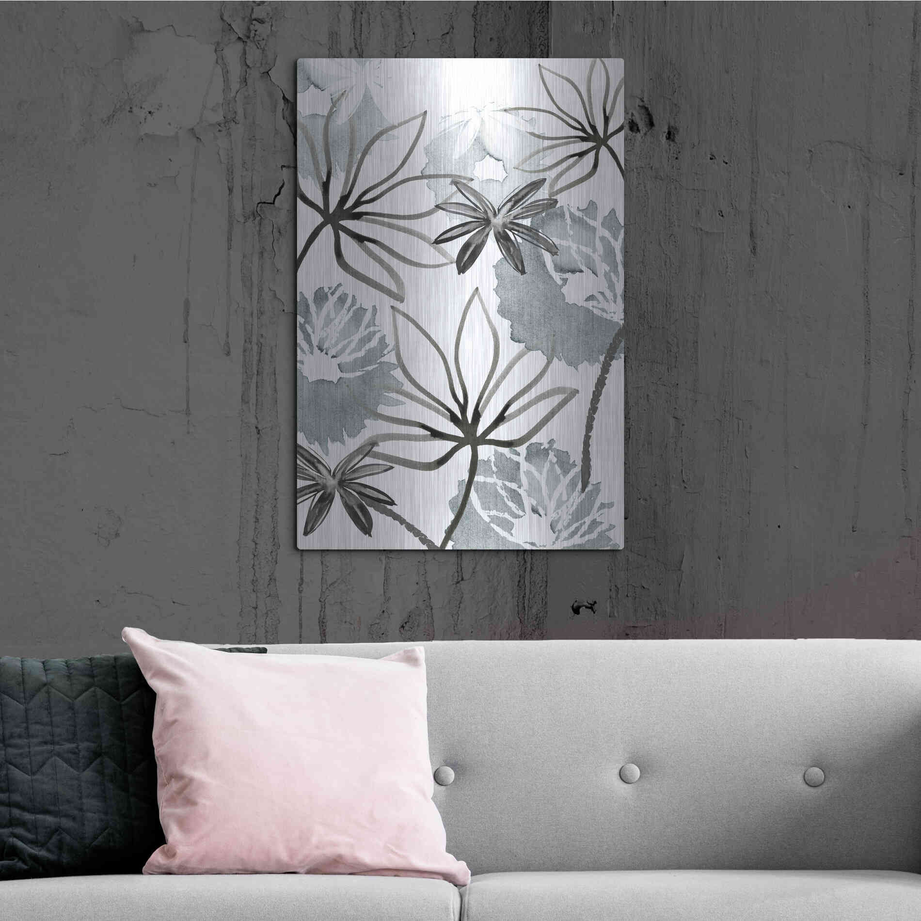 Luxe Metal Art 'Monochrome Flowers II' by Flora Kouta Metal Wall Art,24x36
