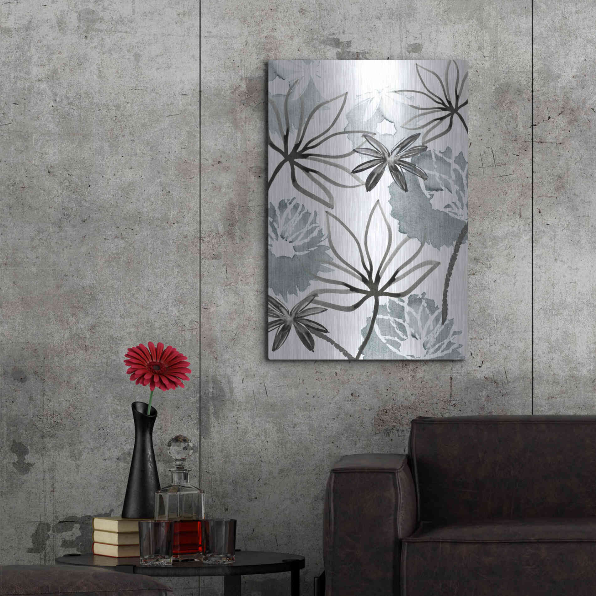 Luxe Metal Art 'Monochrome Flowers II' by Flora Kouta Metal Wall Art,24x36