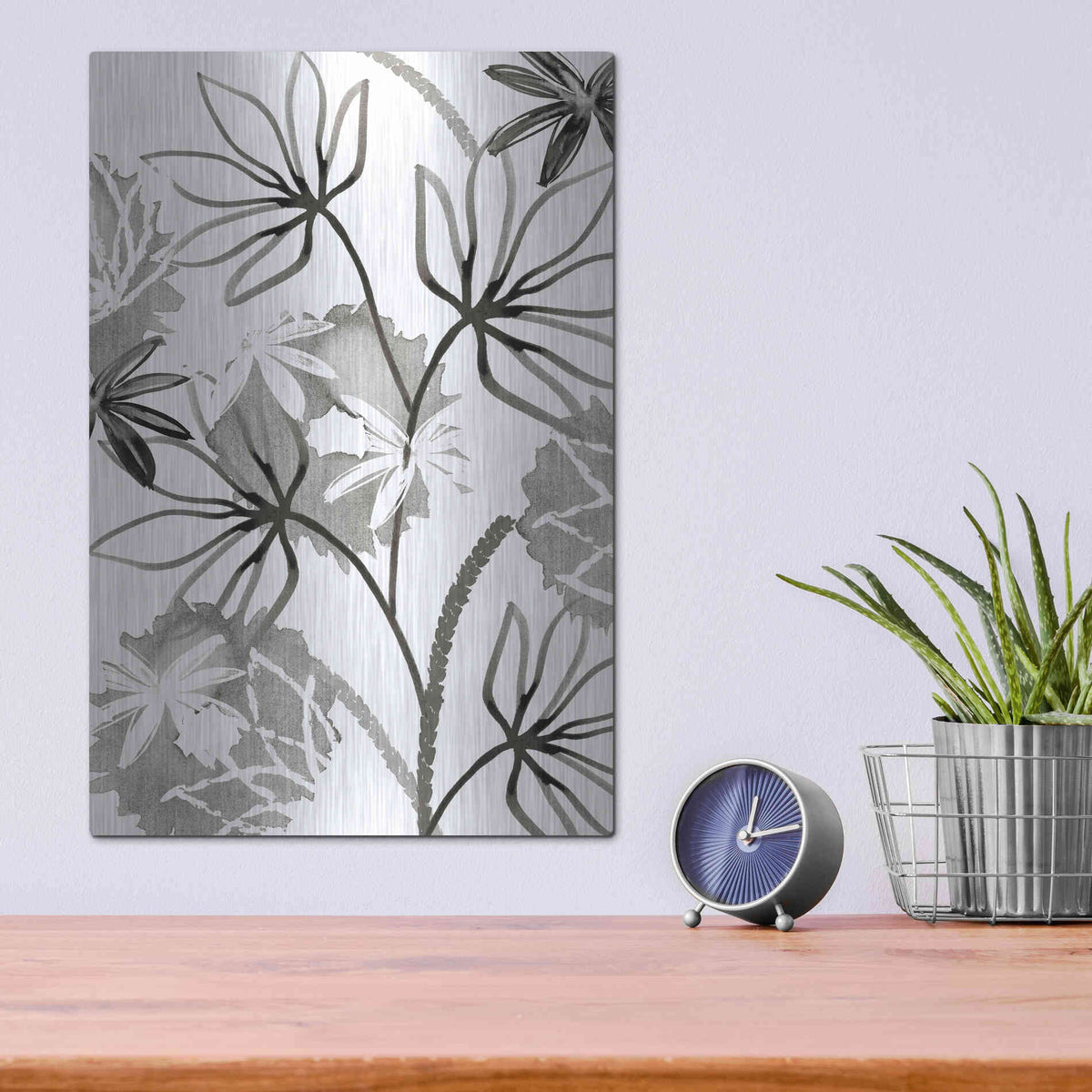 Luxe Metal Art 'Monochrome Flowers III' by Flora Kouta Metal Wall Art,12x16
