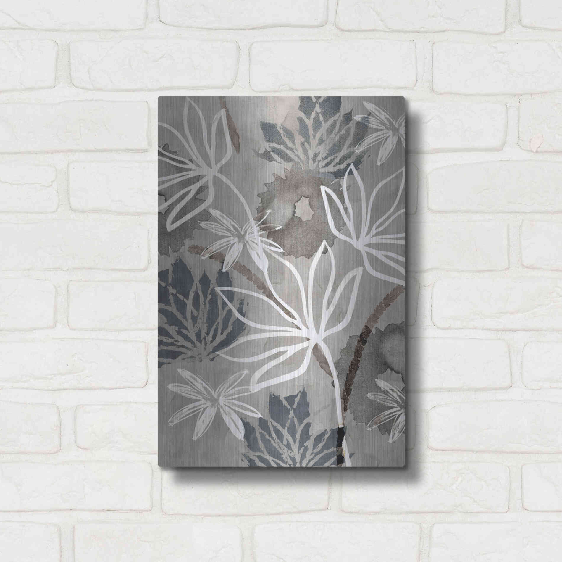 Luxe Metal Art 'Monochrome Flowers IV' by Flora Kouta Metal Wall Art,12x16