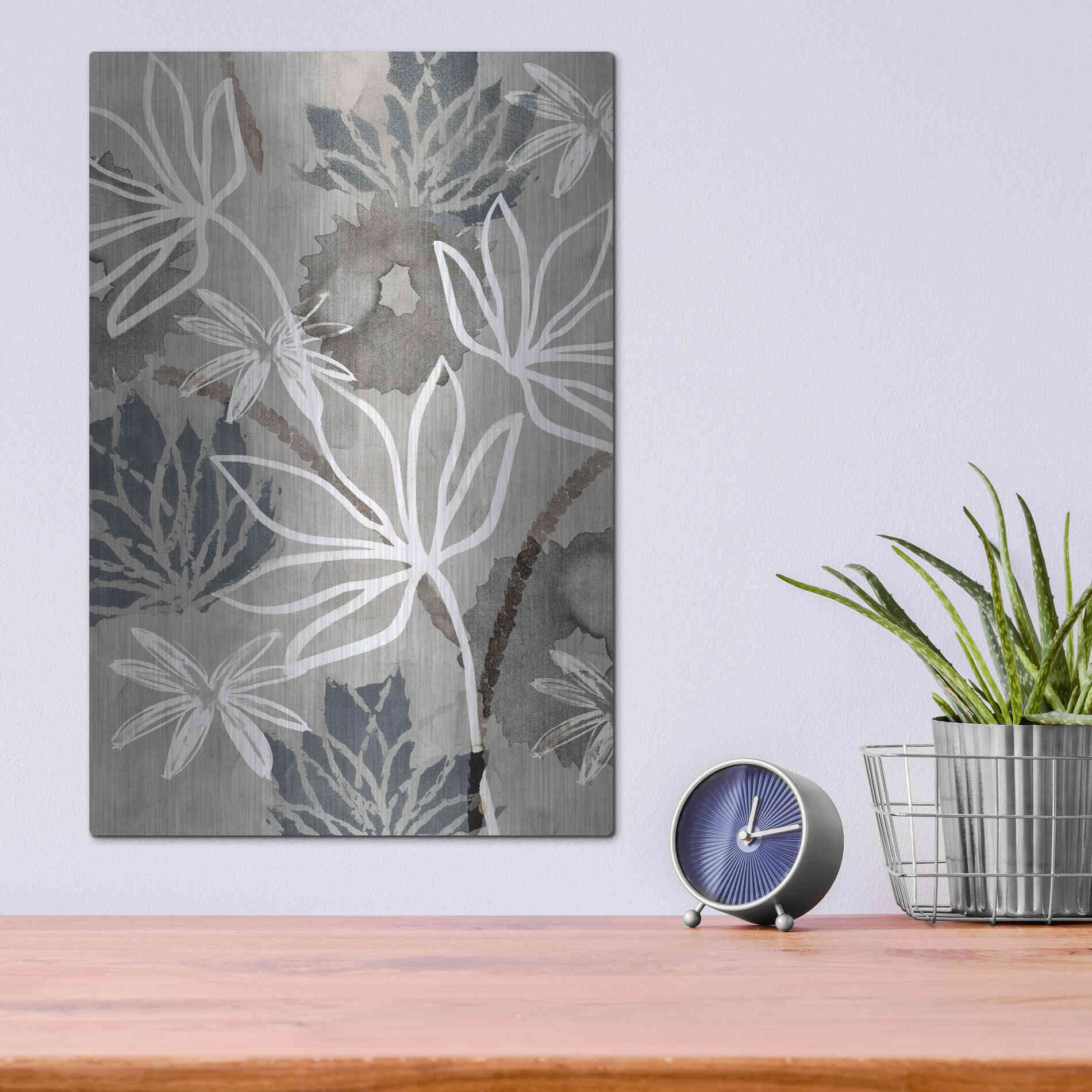 Luxe Metal Art 'Monochrome Flowers IV' by Flora Kouta Metal Wall Art,12x16