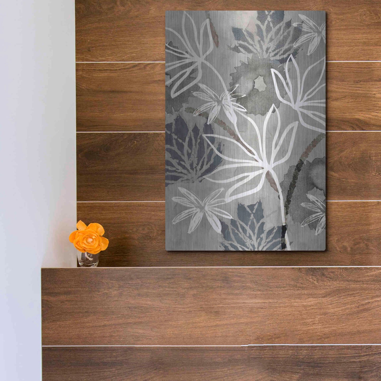 Luxe Metal Art 'Monochrome Flowers IV' by Flora Kouta Metal Wall Art,12x16