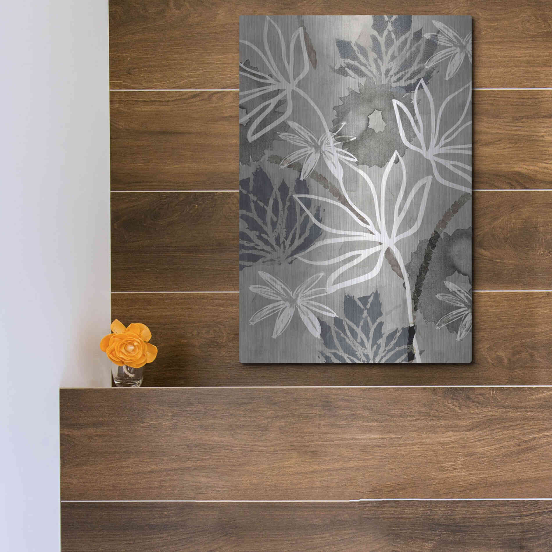 Luxe Metal Art 'Monochrome Flowers IV' by Flora Kouta Metal Wall Art,12x16