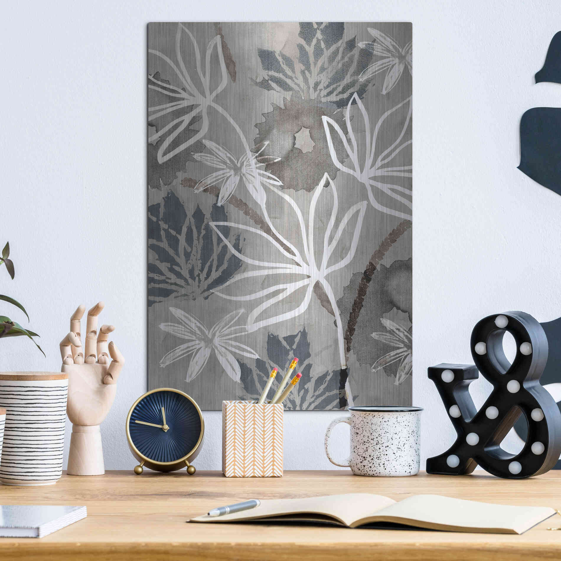 Luxe Metal Art 'Monochrome Flowers IV' by Flora Kouta Metal Wall Art,12x16