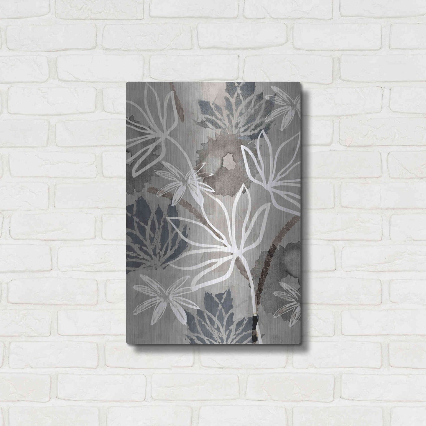Luxe Metal Art 'Monochrome Flowers IV' by Flora Kouta Metal Wall Art,16x24